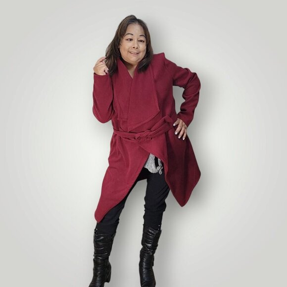 Revamped Jackets & Blazers - Revamped Red Wrap Style Trench Coat Wide Collar Waterfall Lapel Women's Medium